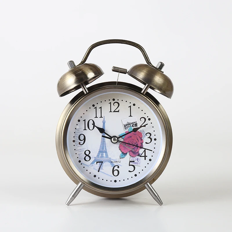 

Cross-border 4-inch electroplated bronze metal double bell alarm clock
