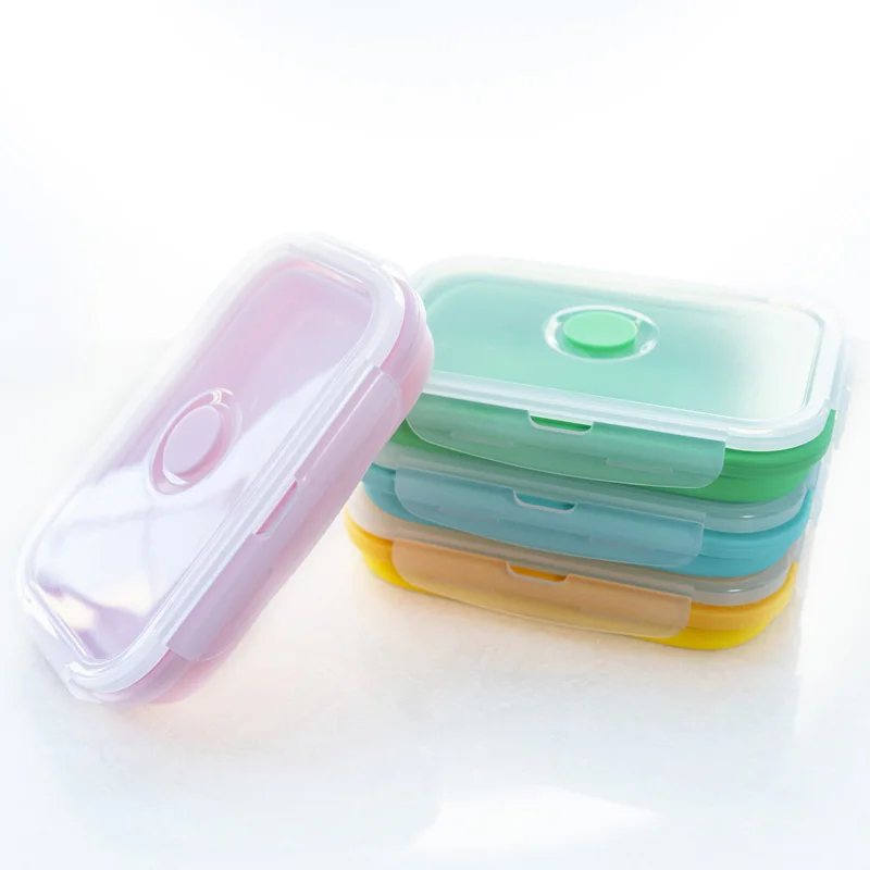 

Set of 4 Collapsible Personalized Square Storage Silicone Folding School Lunch Box