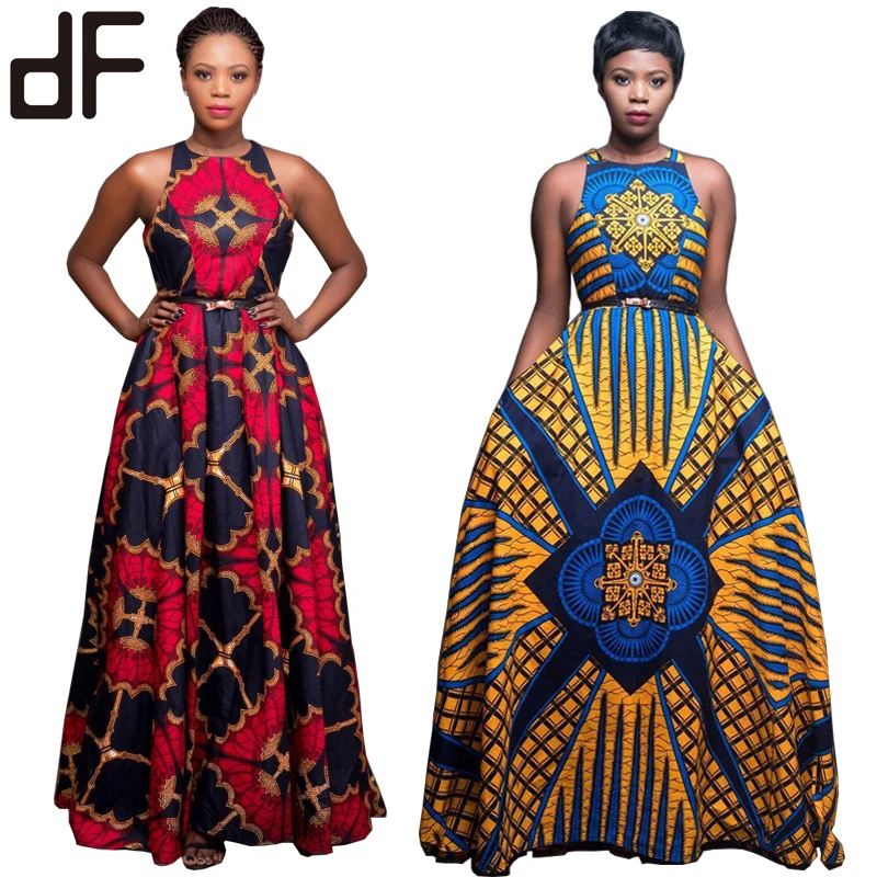 

plus size xl african women clothes fashion dress round neck sleeveless long maxi african style sexy night club evening dresses, Red,yellow