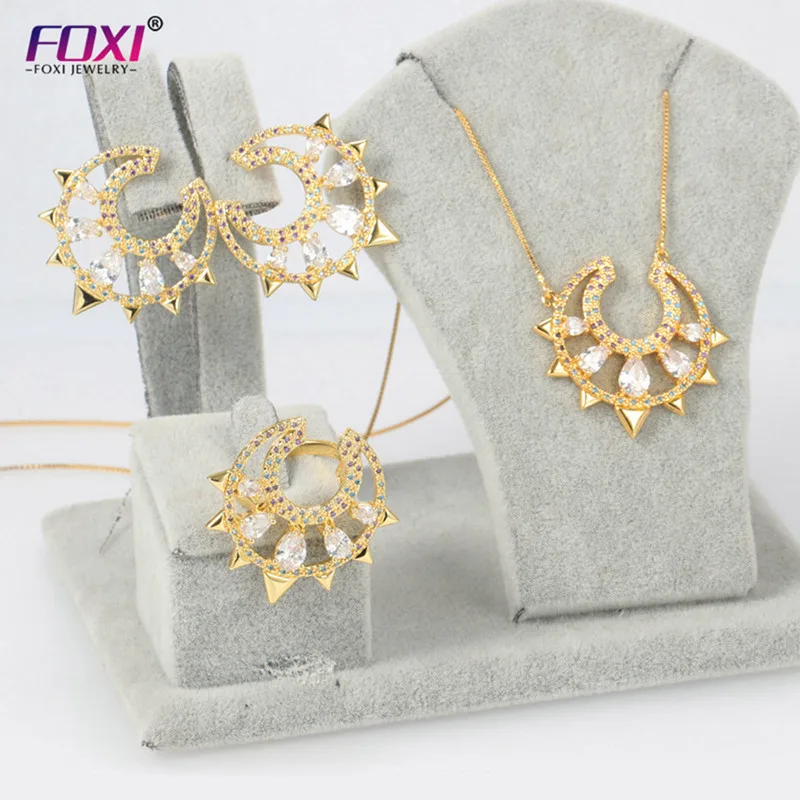 

FOXI factory 18K gold silver plated jewelry sets heart cubic zirconia bijoux ensembl Necklace and Earring set perhiasan