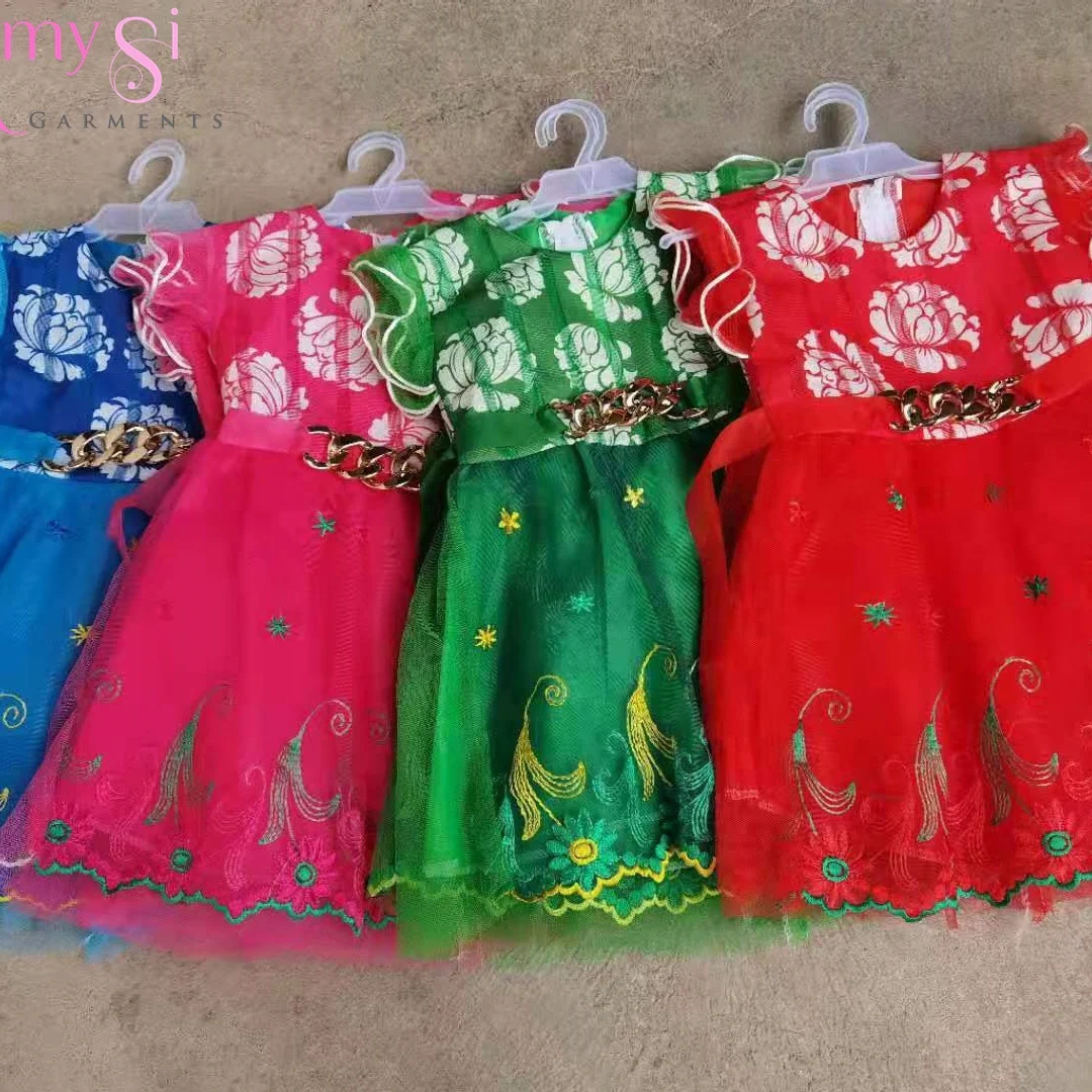 

2.2USD GQ296 children summer bright colour blue red l green pink lace dress girls party dresses for 3 4 5 years old kids, Mix color