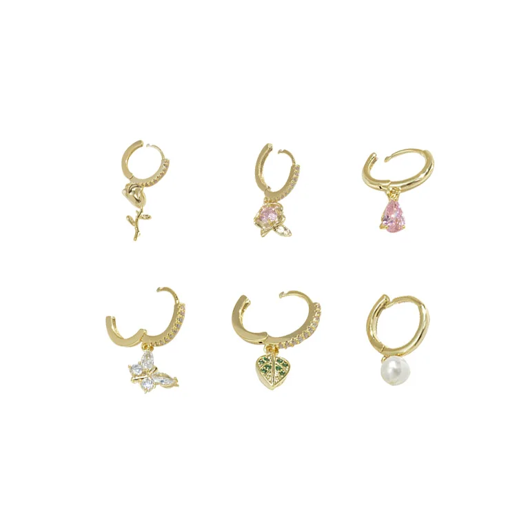 

ED64336 new advanced sense of zircon pearl petal set earrings for female south korea dongdaemun temperament trend earrings