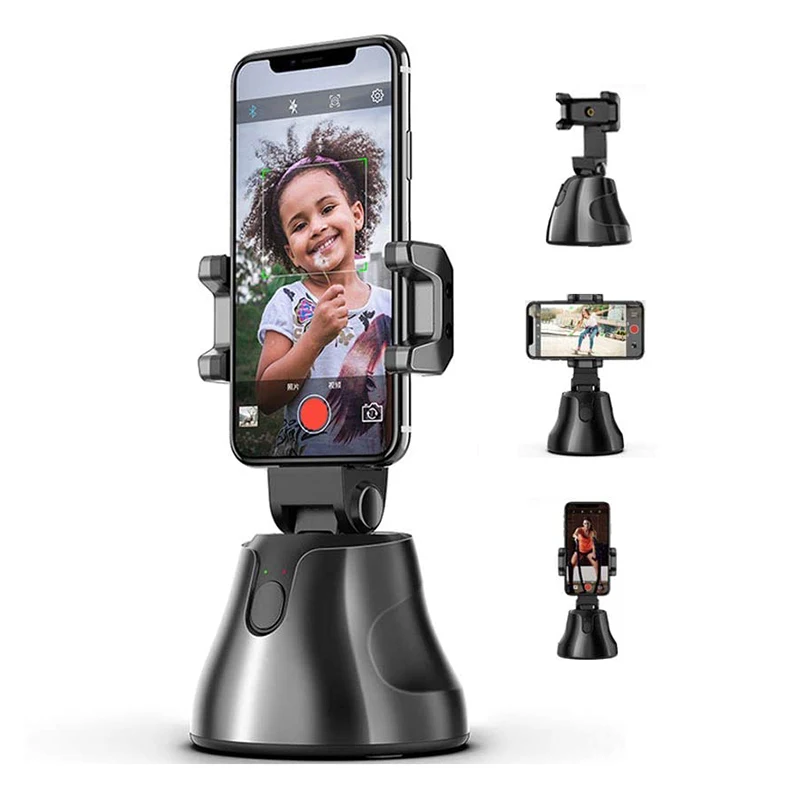 

360 rotation auto face object tracking selfie stick smartphone smart shooting camera stand cell mobile phone holder, Black/white