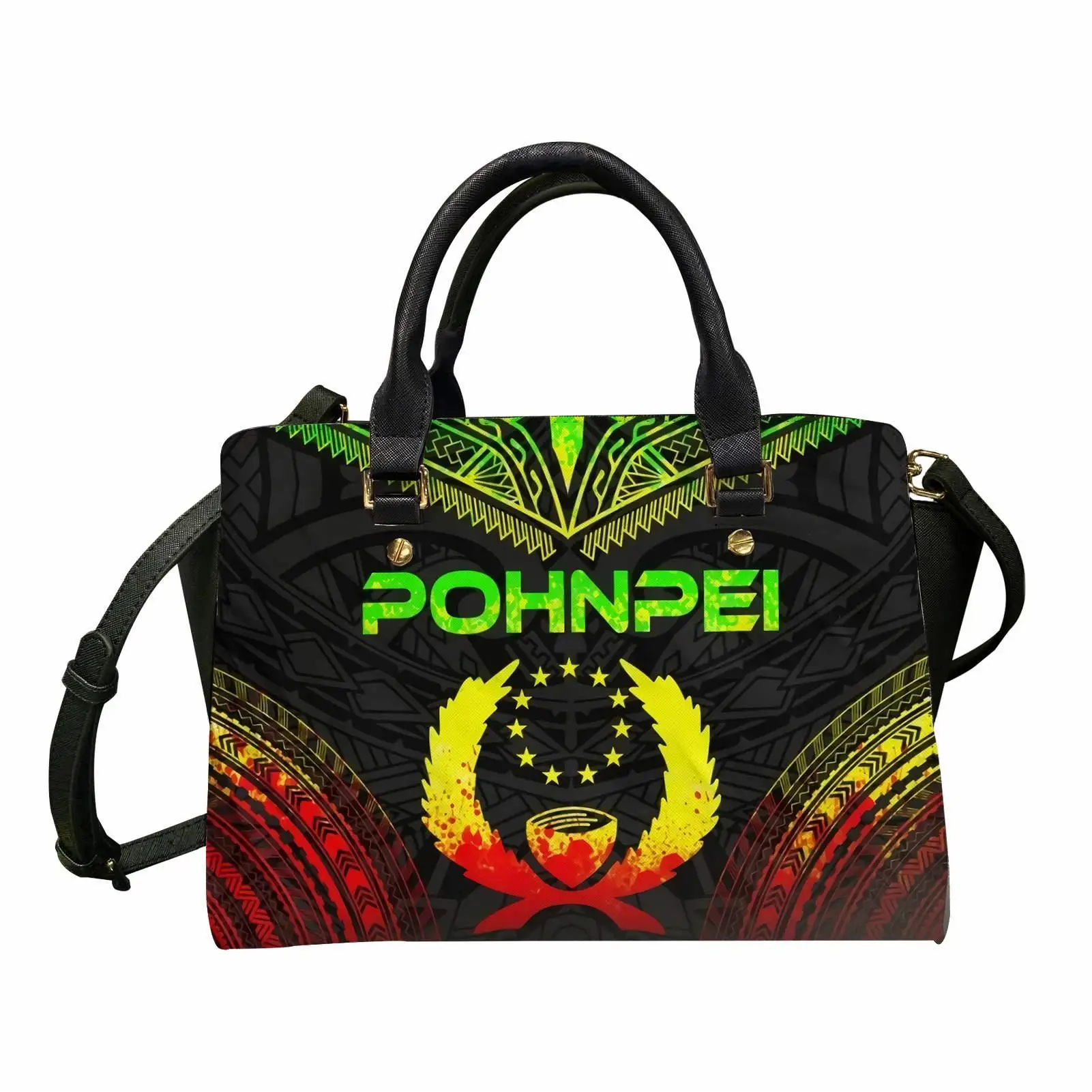 

Pohnpei Purses for Women 2021 Handbag Tribal Tattoo Of Polynesian Print Leather Shoulder Bag Crossbody Purse Top Handle Satchel, Accept custom made