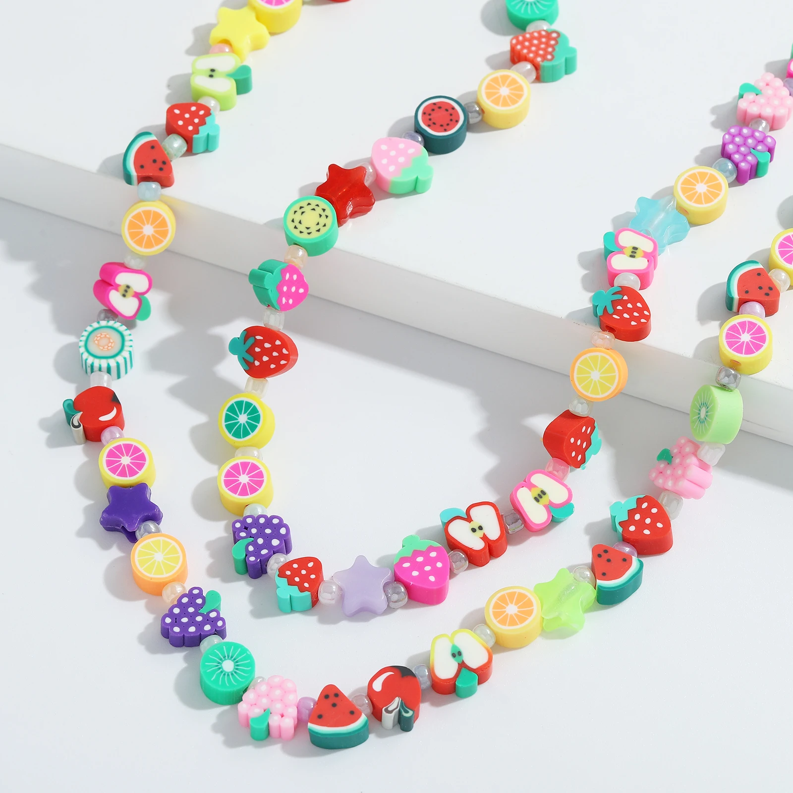 

Barlaycs 2021 Summer Cute Sweet Designer Trendy Multi Color 2 Layered Acrylics Fruit Beaded Gold Plated Necklace Accessories