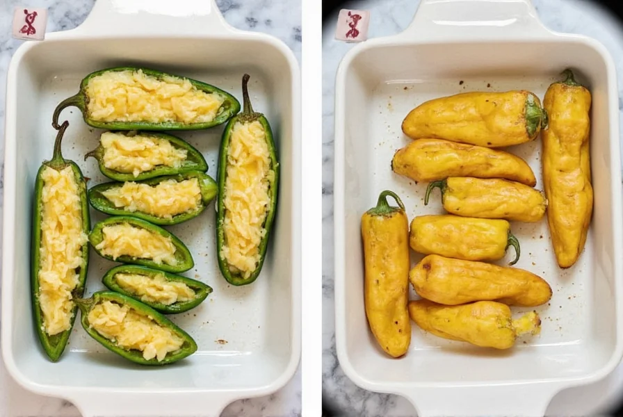 Step-by-step preparation of roasted poblano peppers being stuffed with cheese for authentic chili relleno recipe