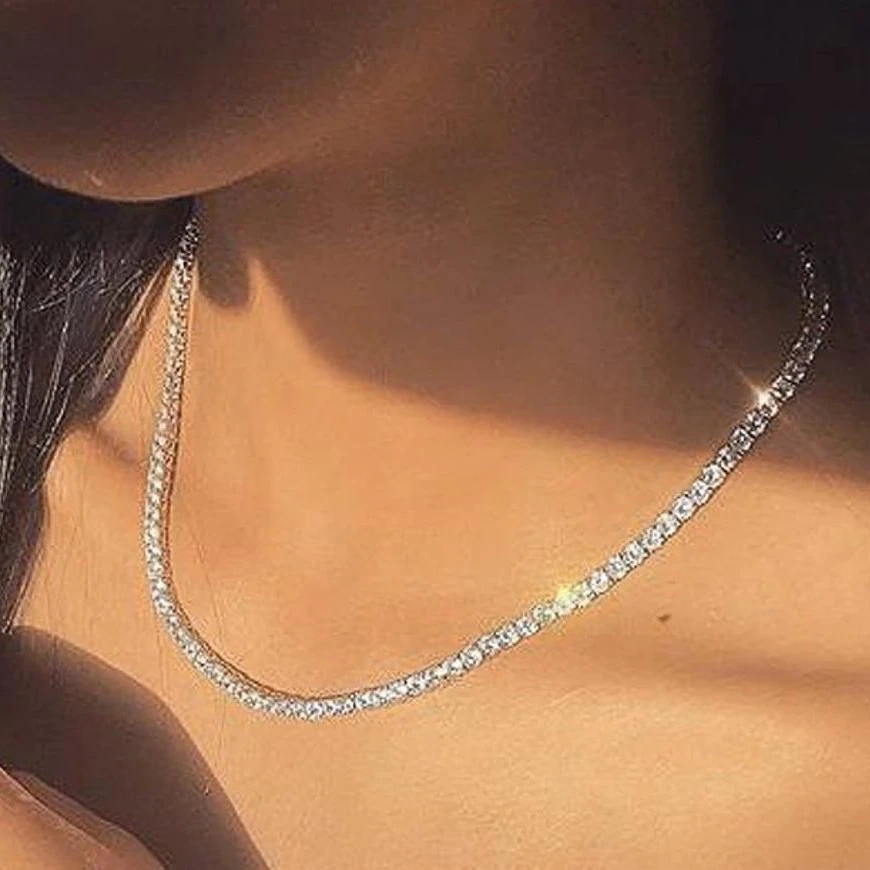 

Loftily 2021 Trend Bass Cubic Zirconia Tennis Chain Necklace Silver Gold Chain Diamond Tennis Necklace