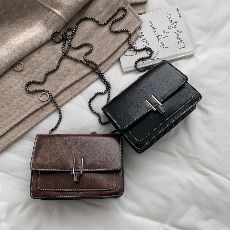 

High Quality Ladies Slung Pu Leather Small Square Bag Crossbody Chain Shoulder Bag Underarm Bag, As show