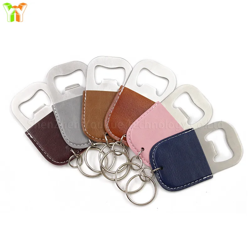 

YY Ready Stock PU leather bottle opener keychains Low MOQ Leather Beer bottle Wine Opener with Keychain for car