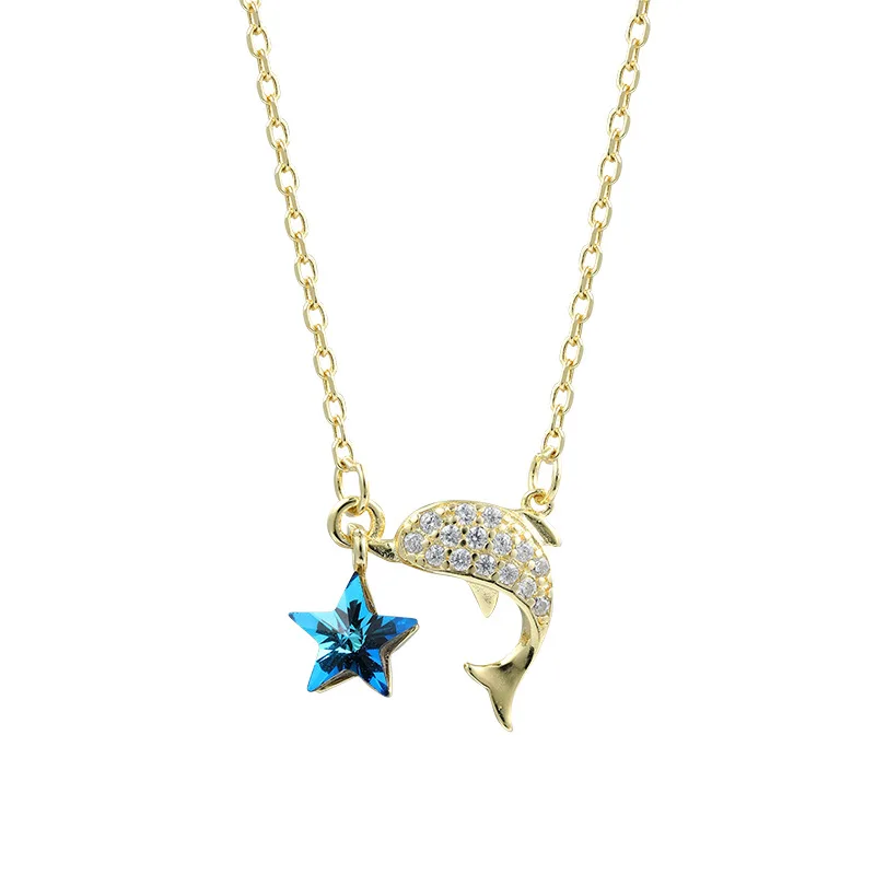 

High Quality Fashion S925 Sterling Silver Delfin and Blue Star Zirconia Necklace for Women Jewelry Gift, Picture