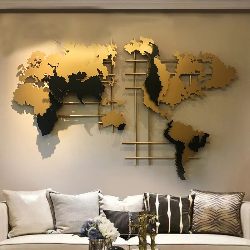 120X70CM S Creative Design Indoor Gold Wall Art Home Large Metal HandMade World Map Decor Hotel Hanging Dropshipping DDP