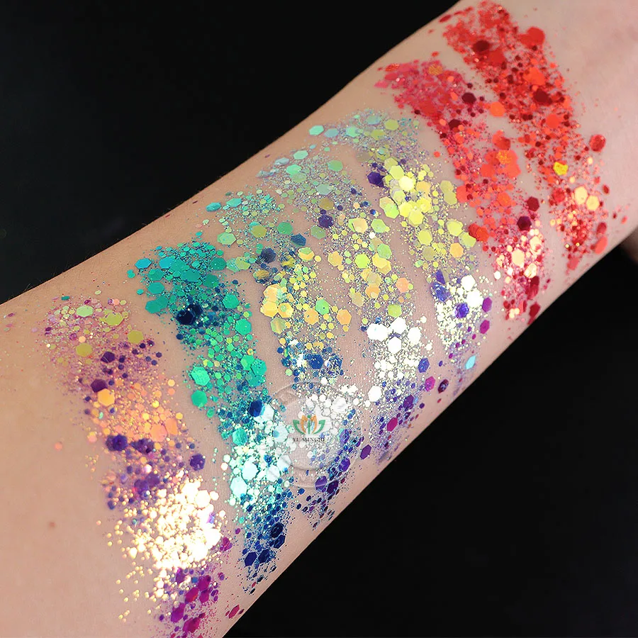 Bulk High Flash PET Chunky Glitters for Nail Arts Eye Face Body Shimmer Powder Nail Polish Eye Shadow Eye Glitter 1kg Minimum