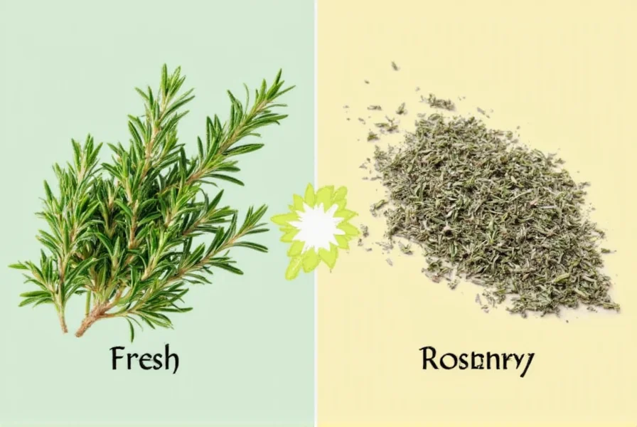 Comparison chart showing flavor intensity and notes of fresh and dried rosemary