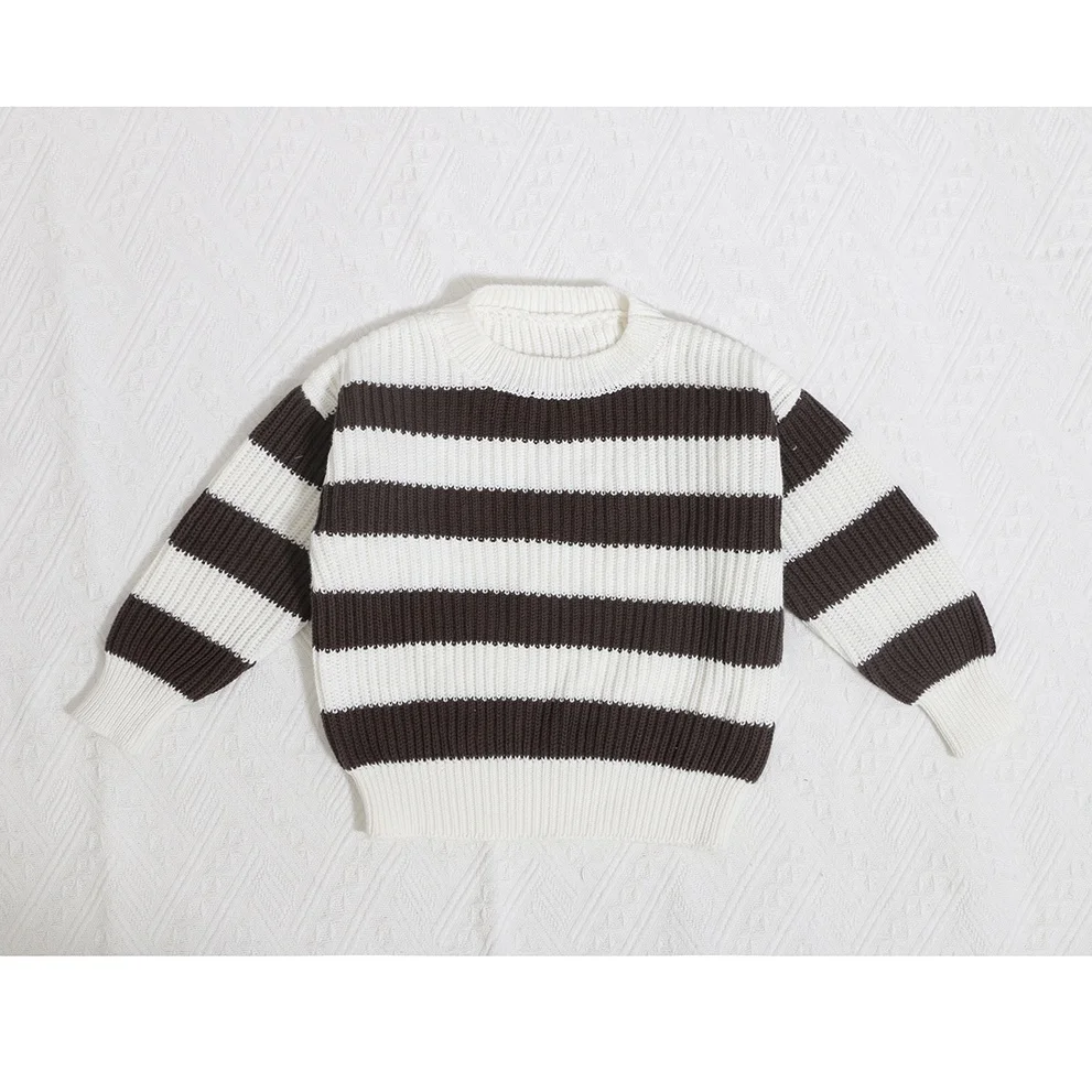 New fashion autumn striped baby sweater o-neck knitted top cotton kids jumper