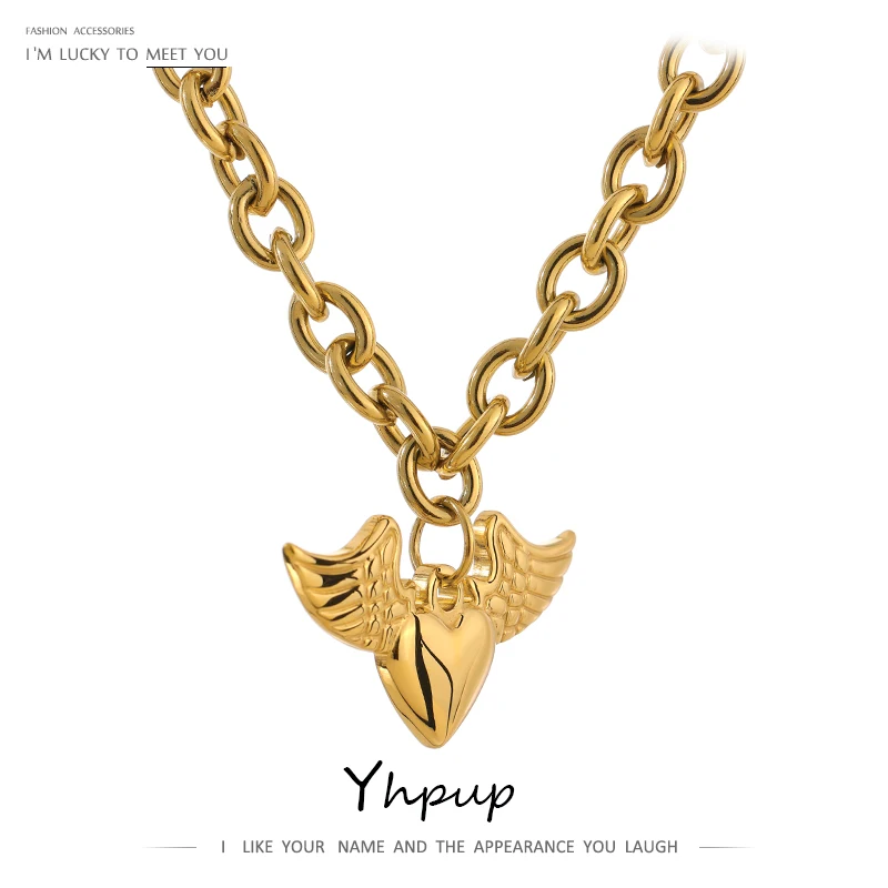 

Yhpup Can Touch Water Top Quanlity 18k Gold Angel Pendant Necklace Bracelet 316 Stainless Steel Jewelry Half Set for Women