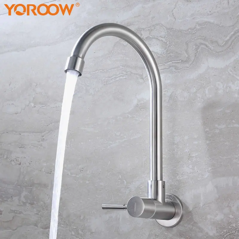 

YOROOW good price single handle wall mounted brushed nickel kitchen faucet 304 stainless Steel cold water kitchen sink faucet