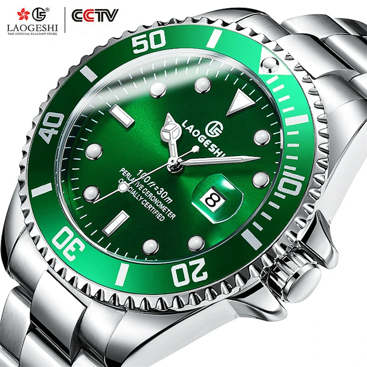 

LAOGESHI L1818 Green Water Ghost Waterproof Watch Men Diamond Mechanical Watch Luminous Stainless Steel Clock Football Memorial