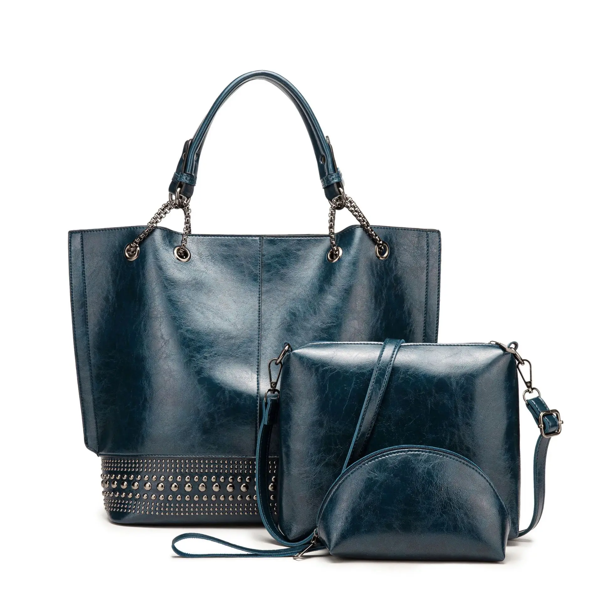 

European and American bags handbags 3pcs set Handbag Simple Pure Color Bucket Shoulder Mother Bags, Custom