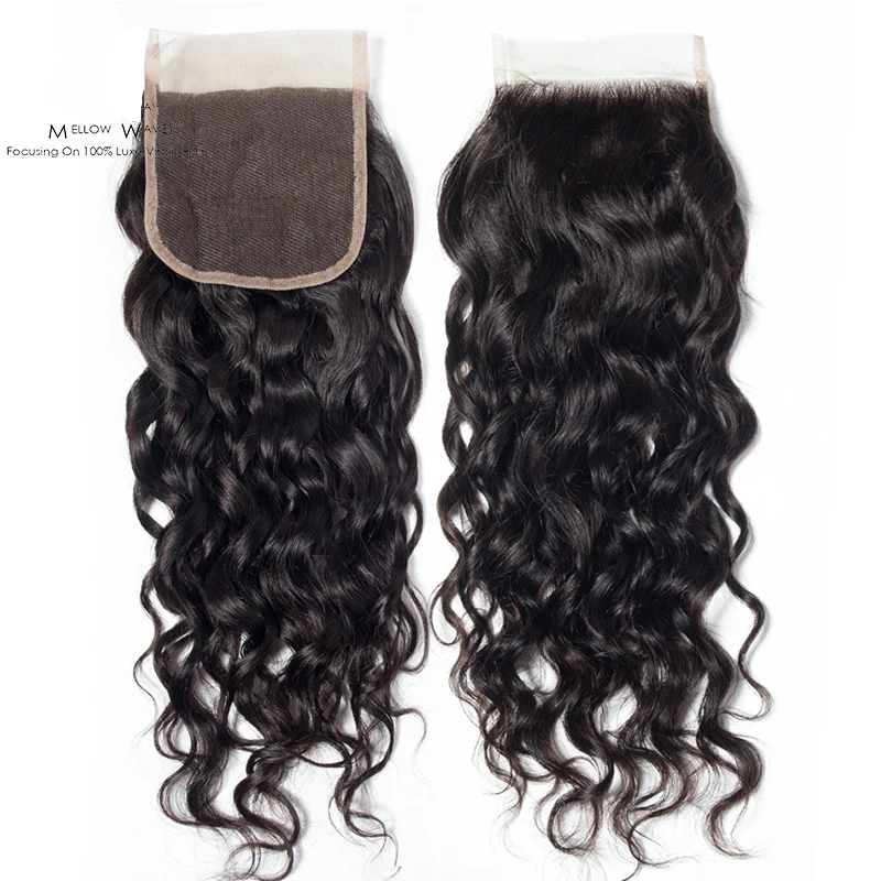 

Mellow Waves Brazilian Closure 4x4 Free Part Water Wave Human Hair Medum Brown Lace Closure for black women
