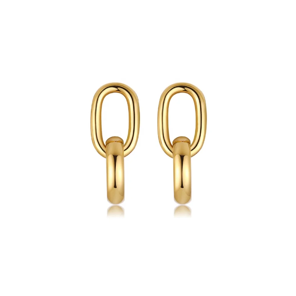 

Minimalist Jewelry Chic gold Stainless Steel Simple Interlocked Circle Dangle Oval Drop Earrings for Women