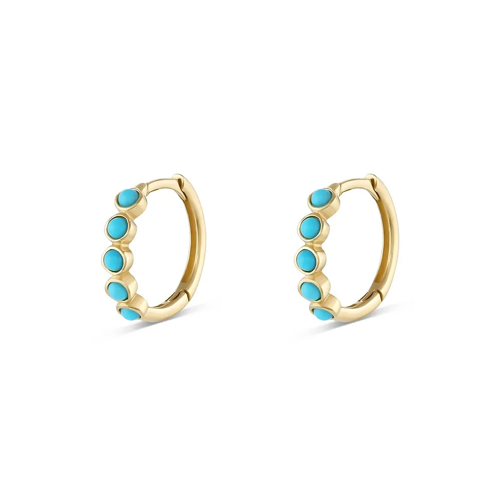 Trendy Small Dainty Elegant Mini Turquoise 925 Sterling Silver  Huggie Earrings