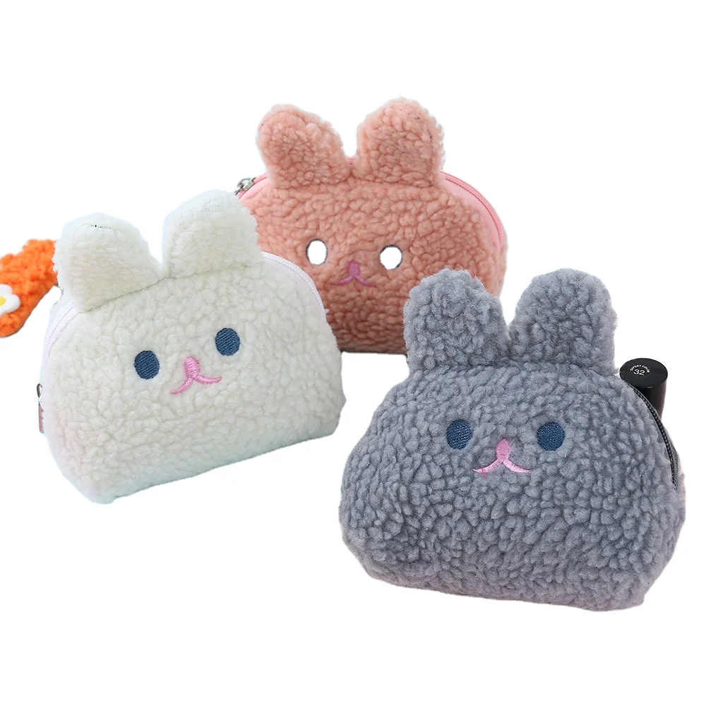 

Korean embroidered plush rabbit cute student Japanese soft girl cosmetic bag cartoon plush zipper coin purse custom plush pouch