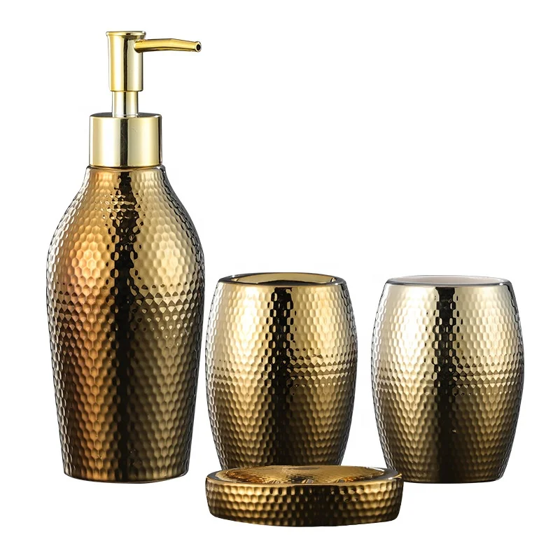 

Creative Nordic golden Ins of simple light luxury honeycomb decoration ceramics bathroom set of four or five pieces, Gold