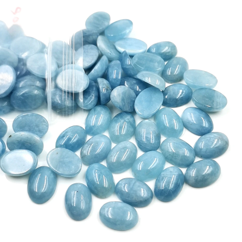 

Hot sale Loose Stones Natural Crystal Oval Cabochon Polished Opaque Ocean Blue Aquamarine Gemstone Beads For Jewelry Making Set