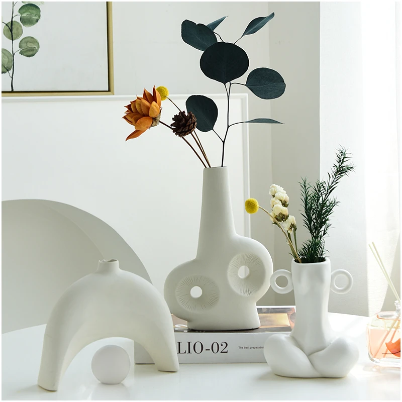 

Custom modern nordic white irregular shape Ceramic Flower Vase for Home Decoration accessories