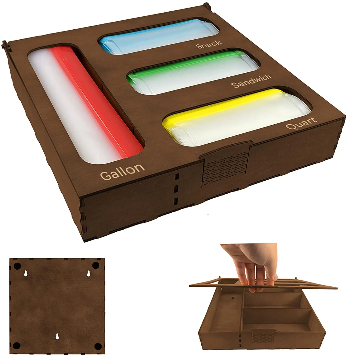 

Ziplock Bag Storage Organizer Suitable for Kitchen Drawers Compatible with Bags of Various Sizes, Original bamboo color