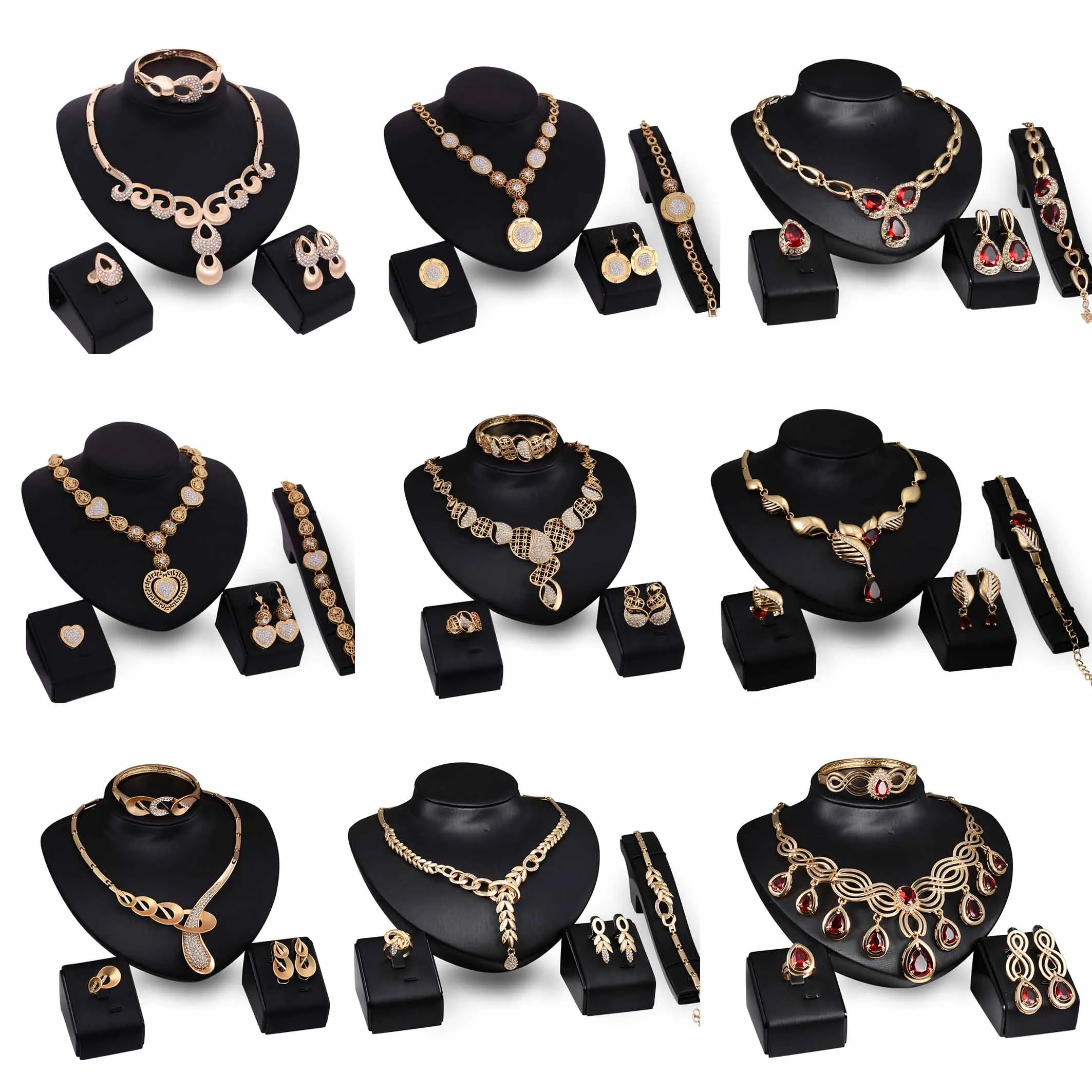 

CLARMER New Fashion Metal Jewelry Set Saudi 18K Gold Plated Cheap Bridal Rhinestone African Jewelry Set For Women
