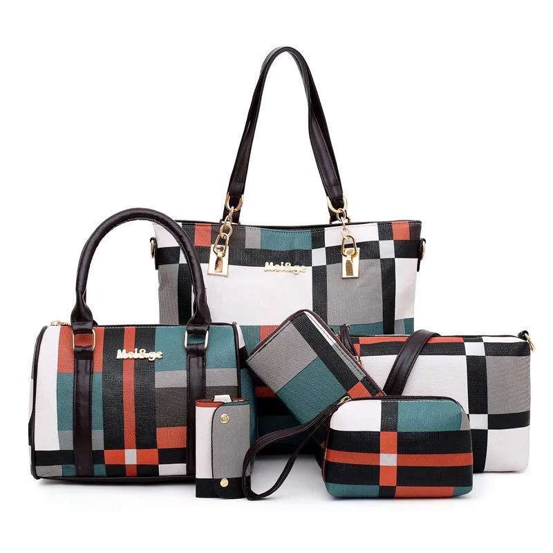 

Wholesale Bags Women Pu Leather Handbags 2021 Hot Sale Set 6pcs Lady Hand Bag, 5 colors