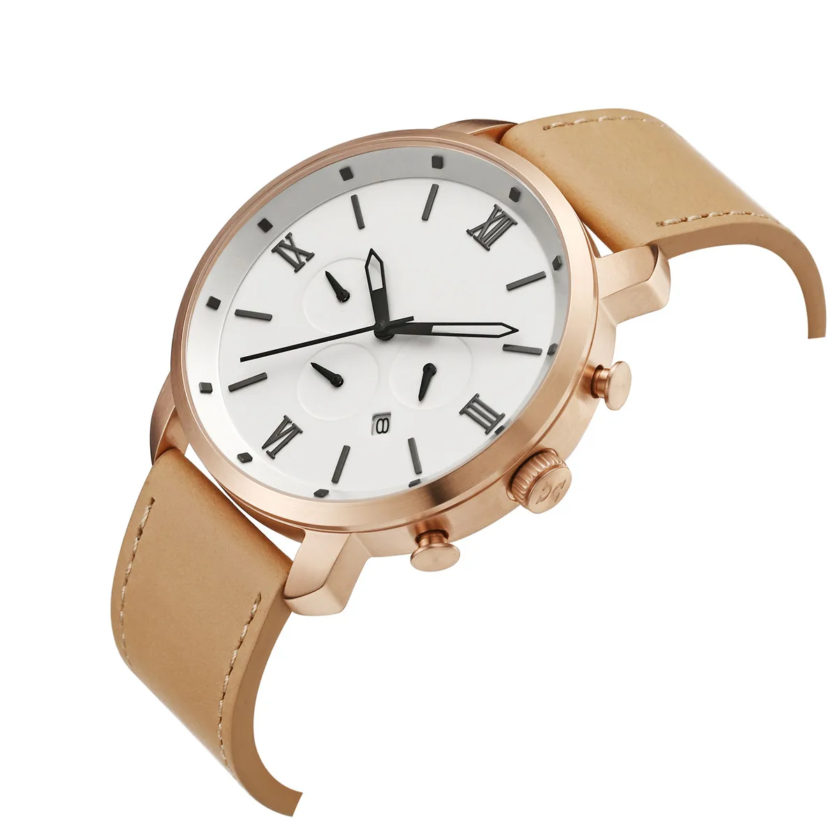45mm big dial three eye stainless steel watch case fashion mens custom quartz watch chronograph