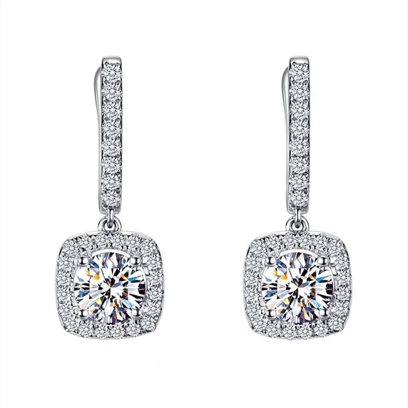 Brincos Shiny Iced Out Crystal Diamond Silver Plated Jewelry Stud Stone Hoops Earring Clip on Earrings Women