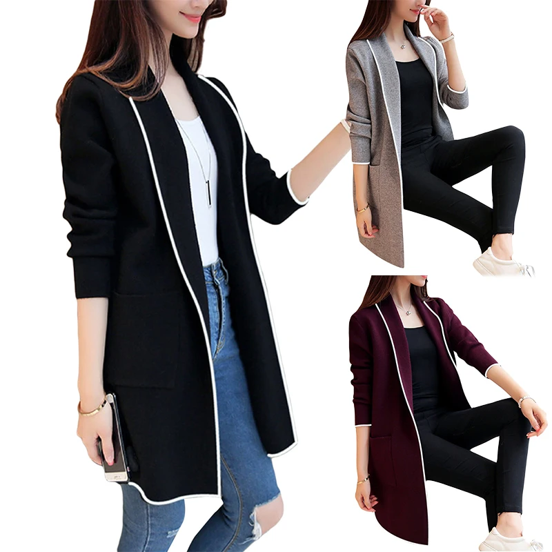 
Women Long Cardigan Polyester & Cotton mid-long style knitted 204370 