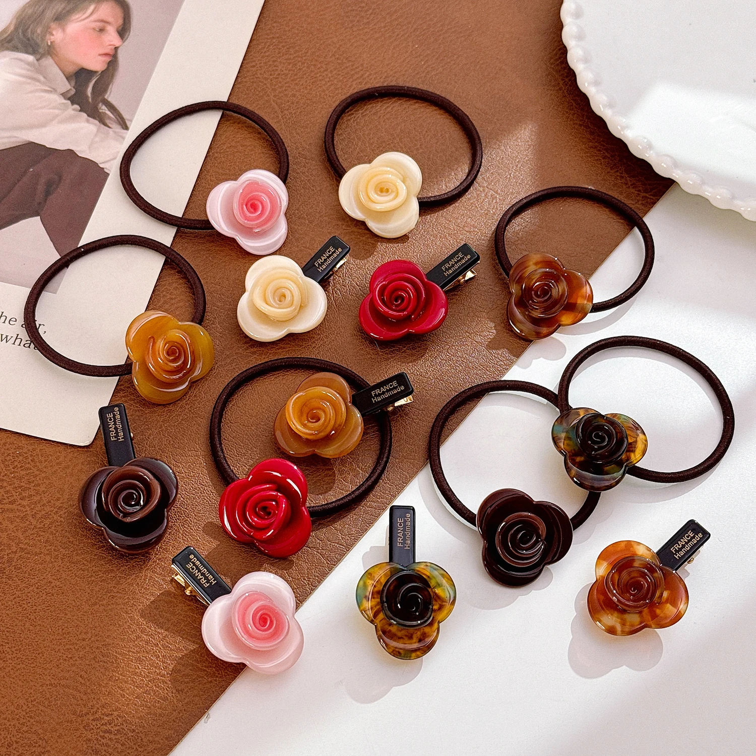 

Dowell French Style Rose Flower Elegant Hair Set Hair Accessories