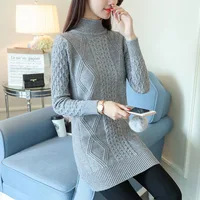 

wholesale stock fleece women cable knitted women long sweater