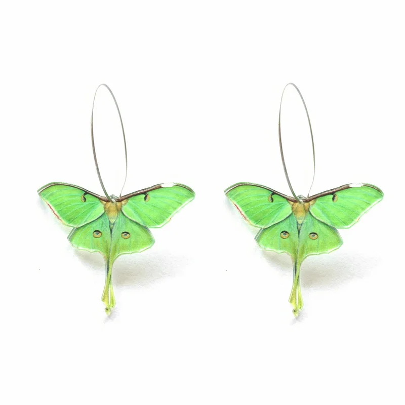 

Wholesales UV Print Flying Green Luna Moth Acrylic Dangle Earrings