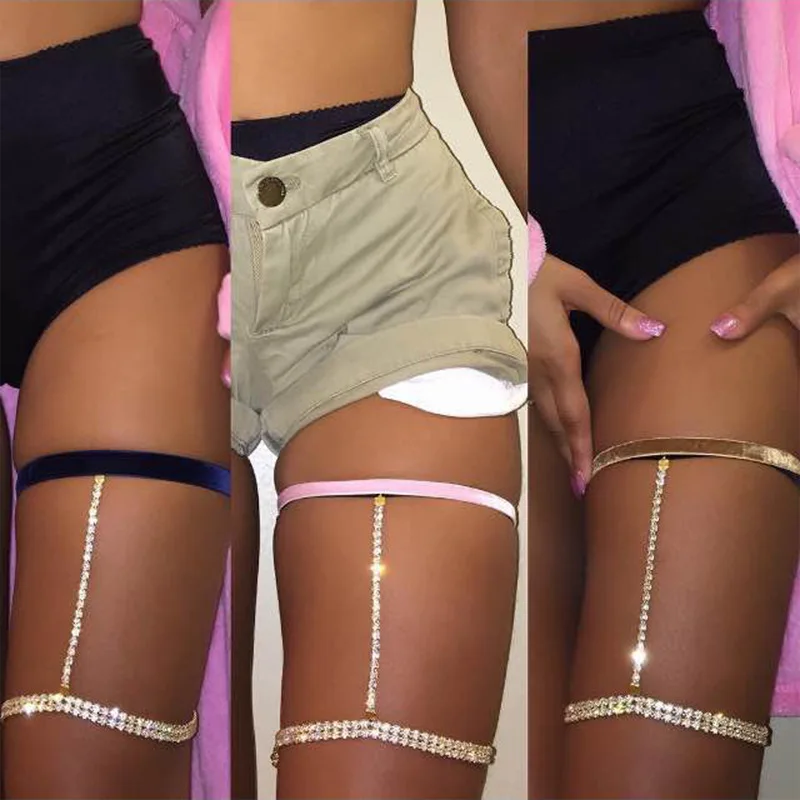 

Fashion Rhinestone Gold Leg Chain Harness Layered Thigh Chains Sexy Body chains lingerie Jewelry sexy