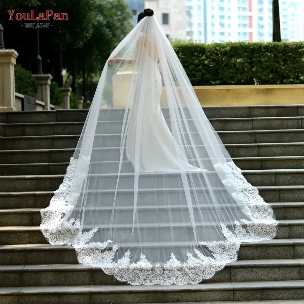 

YouLaPan V92 Wholesale Super Long Single Layer Embroidery Romantic Beautiful Girl Cheap The Wedding Veil Bridal Wedding Veil, Ivory/white