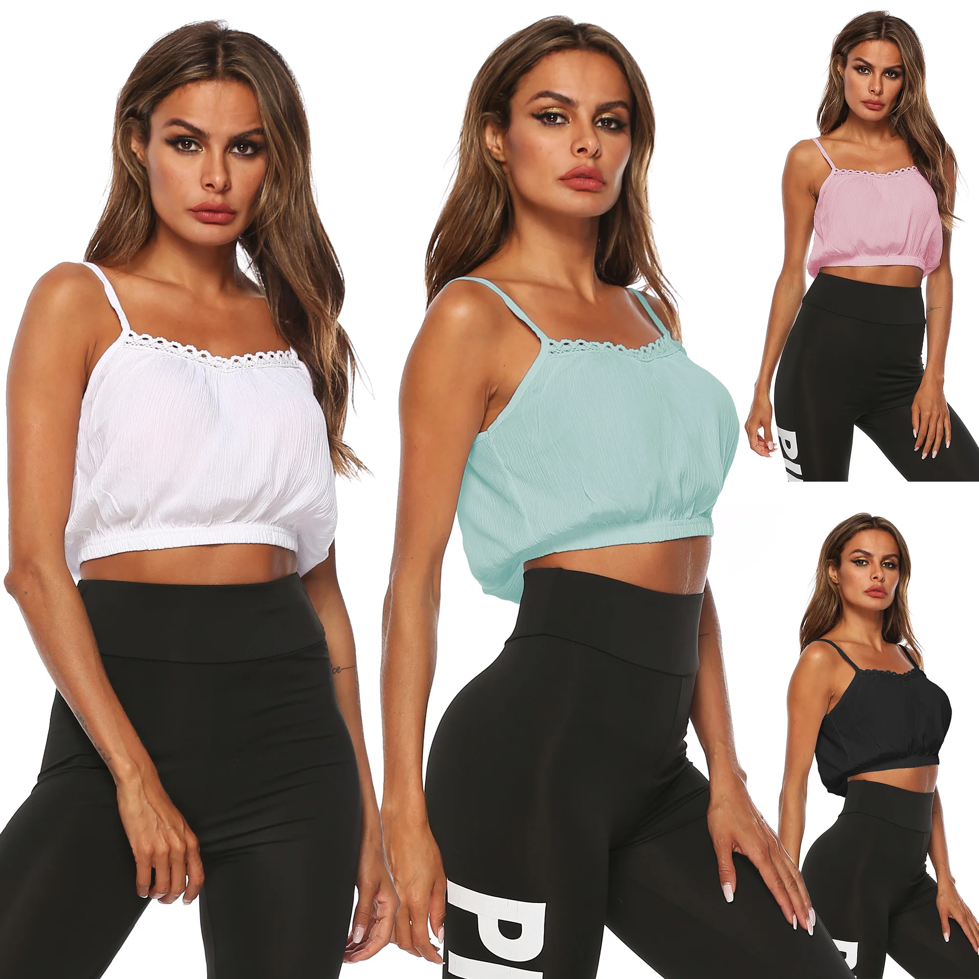 

Hot Sale Women's Shiny Sexy Lace Pure Color Vest Beach Short Blouse Crop Top