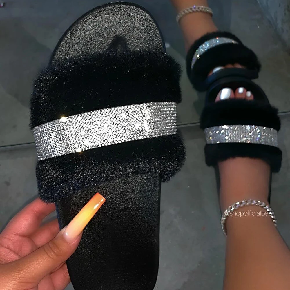 

2021 sandals Wholesale fashion design flat shoes sandal for women high quality faux fur slides slippers, Pink, black, white,grey,brown,blue