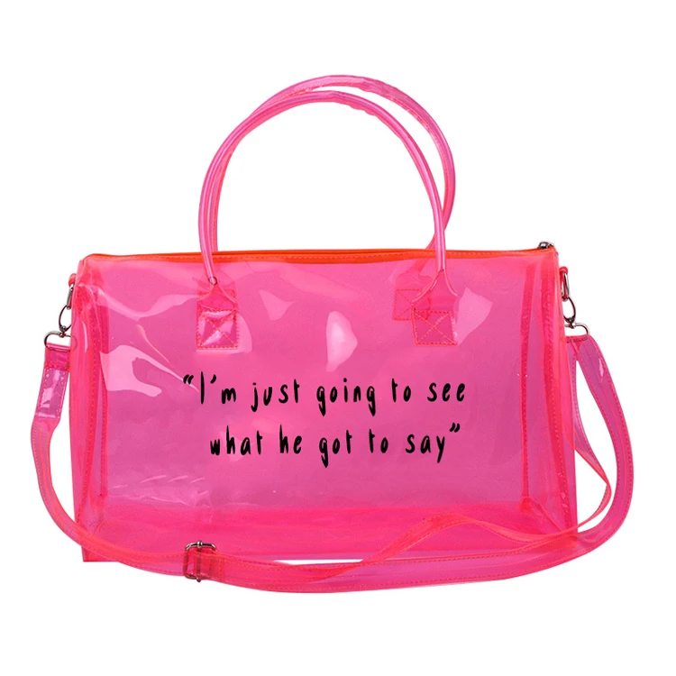 

custom clear smell proof womens duffle bag with logo spend da night bag overnight, As per picture