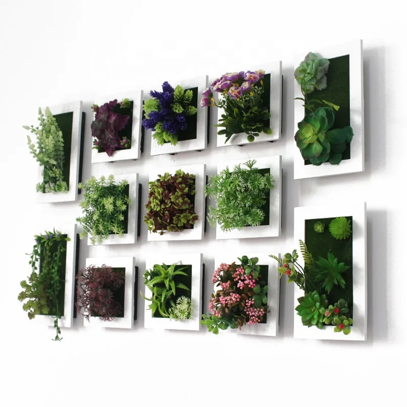 

3D outdoor Indoor Hotel Home Decor Plastic Frame Artificial Plant Decorative Flower Mini Succulent Wall Hanging Photo Frame, Assorted