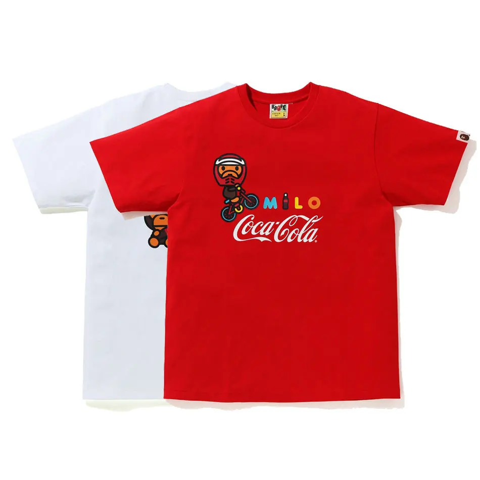 

Best Selling Unisex Casual T-shirt Bape And Cocacola Joint Cartoon Anime Printing Round Neck Loose Short Sleeve T-shirt, Customized colors