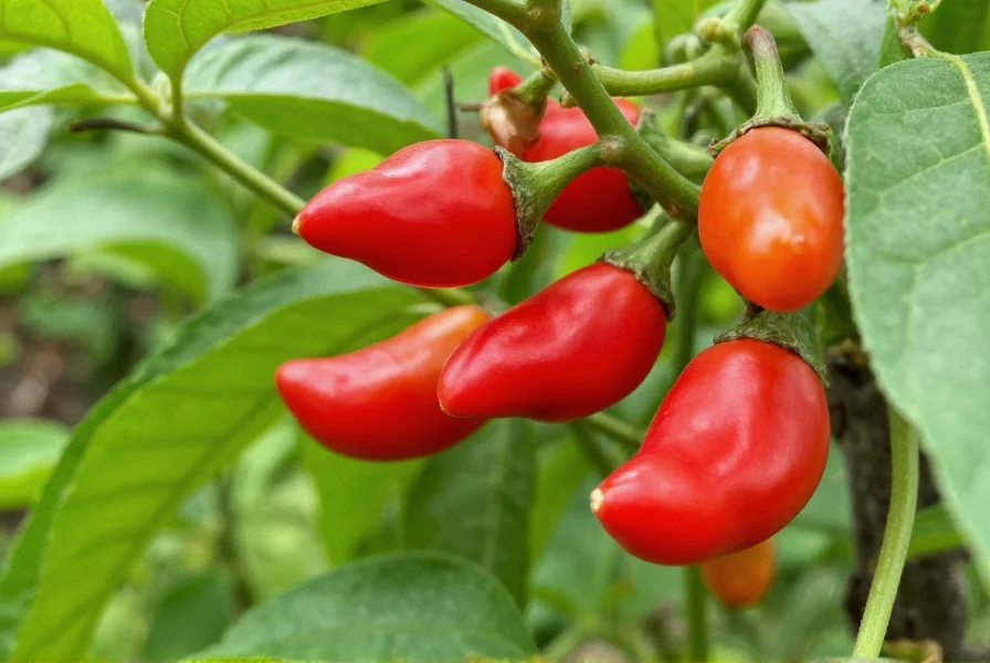Big Red pepper plant showing mature red peppers ready for harvest in a home garden setting