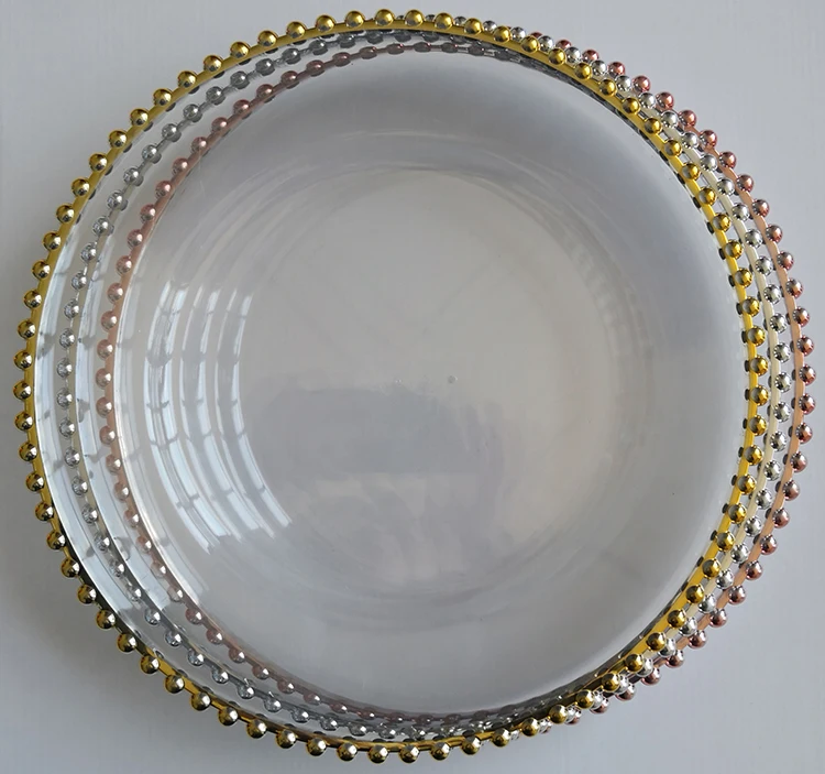 

New design plastic charger plates clear round plates for wedding, Gold,siver,orange,green,pink,etc