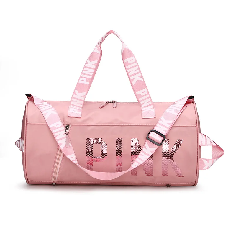

PINK 2021 sport bags for gym nylon sequined portable shoulder sport bag woman gym bag