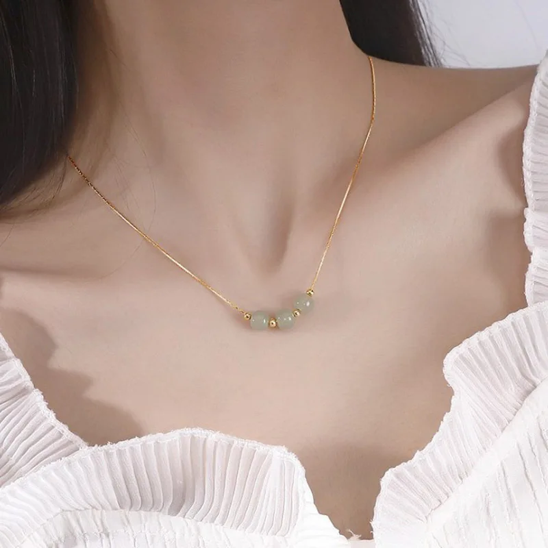 

Fashion Jewelry 18K Gold Plated Jade Necklace Dainty Luminous Jade Stainless Steel Trendy Necklace