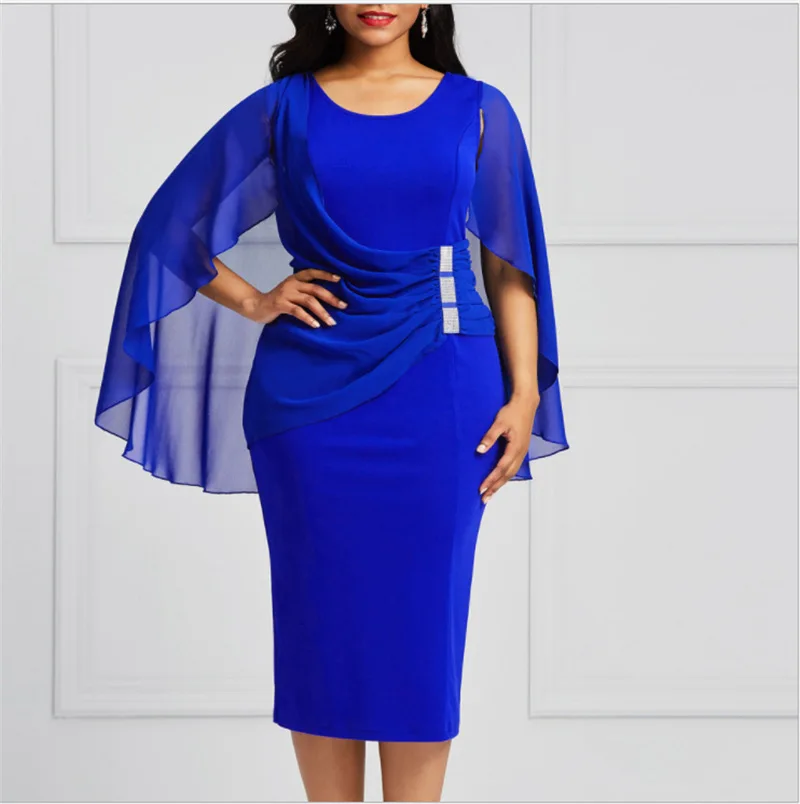

2022 Hot Fashion U-neck Short Sleeve Dresses Shawl Floating Chiffon Dress Woman